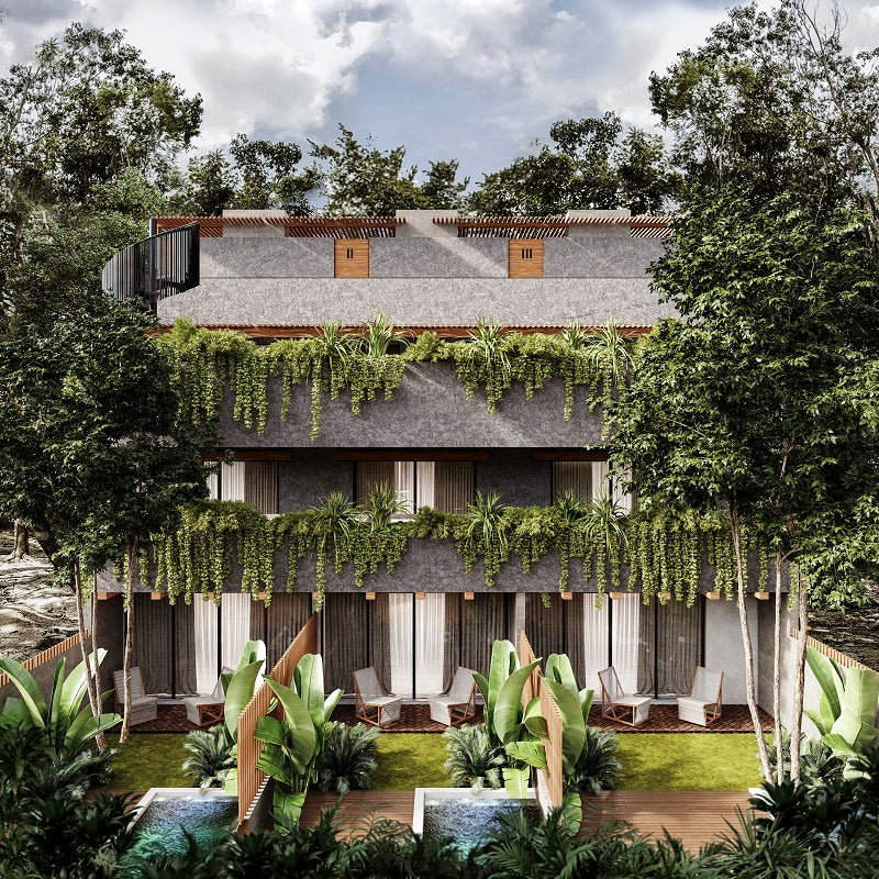 Town House Surrounded by Lush Tropical Vegetation